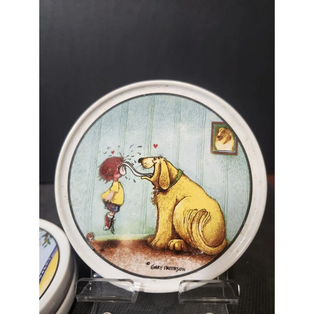 Clay Design Gary Patterson Cartoon Dog Ceramic Coaster Set of 3 Washable